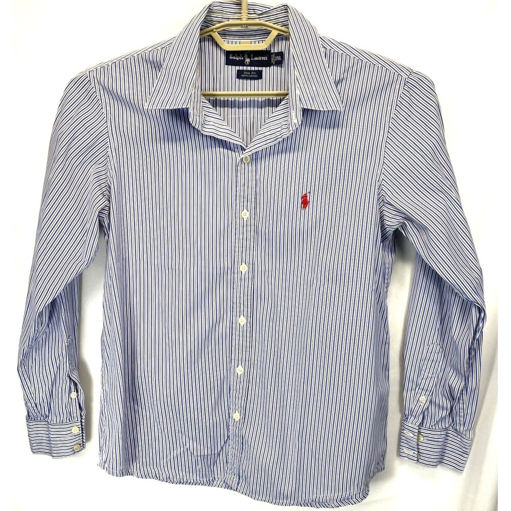 Ralph Lauren Men's Size 2XL Cotton Blue Stripe Slim Fit Dress Shirt RN54023